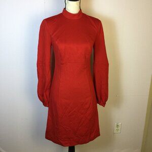 Trina Turk A-line Dress Size 4 Womans Red Mocked Neck Long Sleeve Stretch Knit